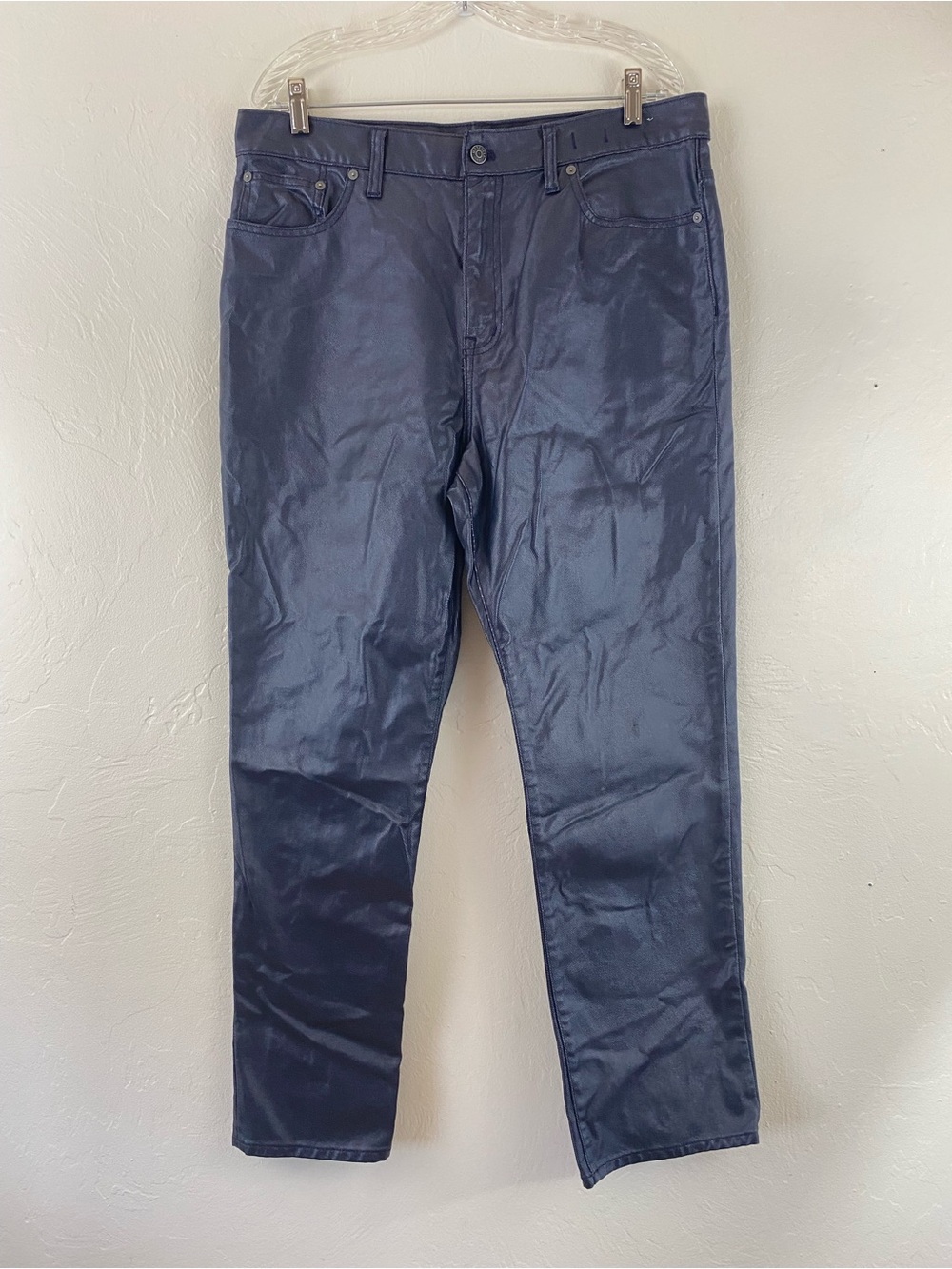 Madewell Size 32 Navy Blue Shiny Waxed Pleather 90s Straight Trouser Jean